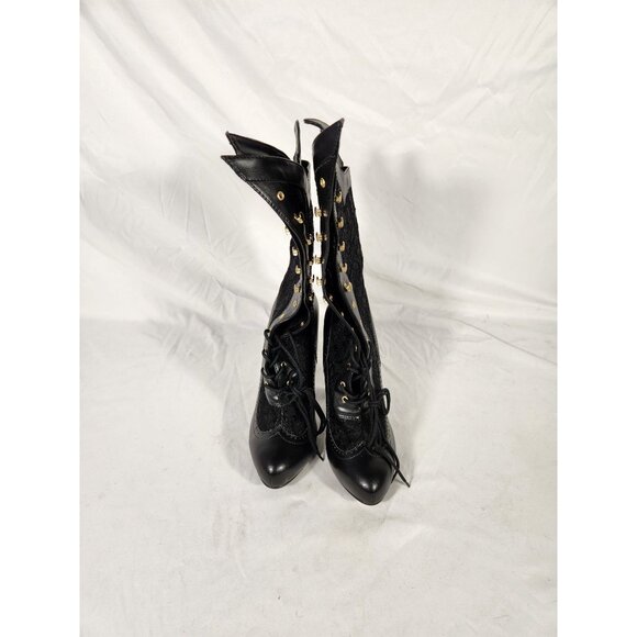 NOS Funtasma Black Lace Boots High Heel Retro Witchy Goth US:12 - Picture 8 of 10